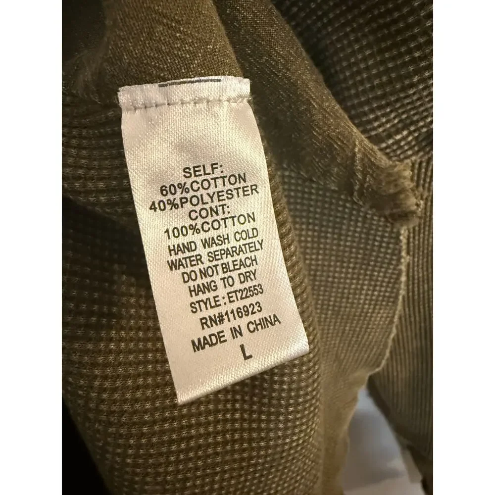 NWOT Easel Sz L Green Mineral Wash Hooded Shacket Waffle Knit mixed Media Grunge - Picture 6 of 8